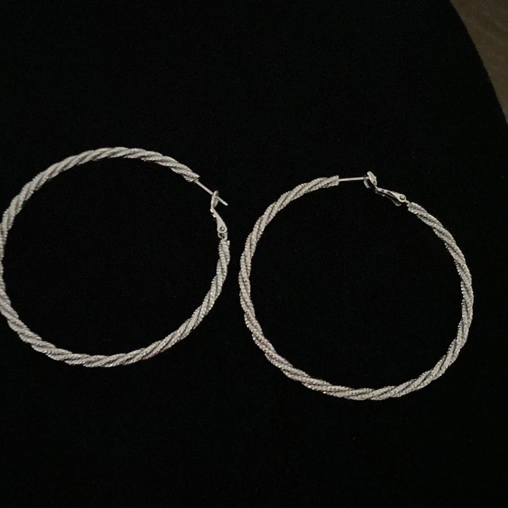 Silver Hoop Earrings - Picture 2 of 4
